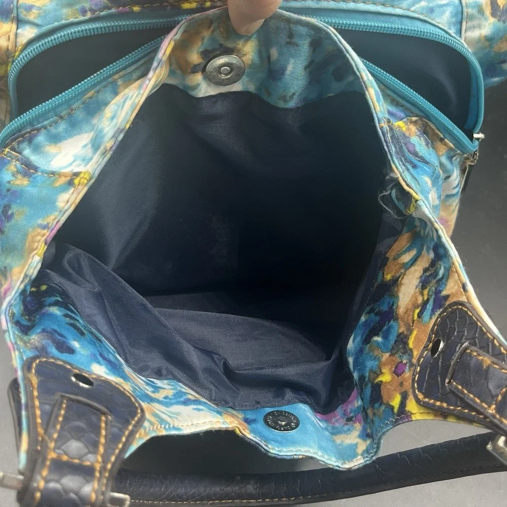 Wilson Leather Blue and Pink Water‎ Color Floral Fabric Hobo Bag Rare
